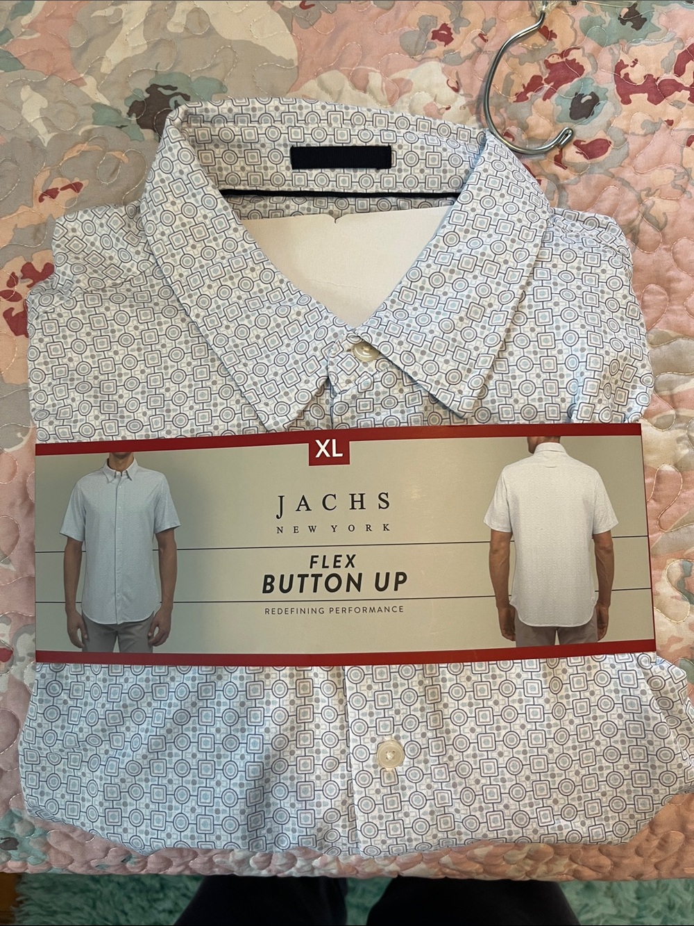 Jachs White Short-Sleeve Geo Print Flex Button-Up Shirt